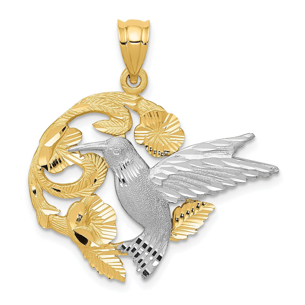 14K Two-Tone Gold Hummingbird Charm with Diamond-Cut Detailing Elegant Finish