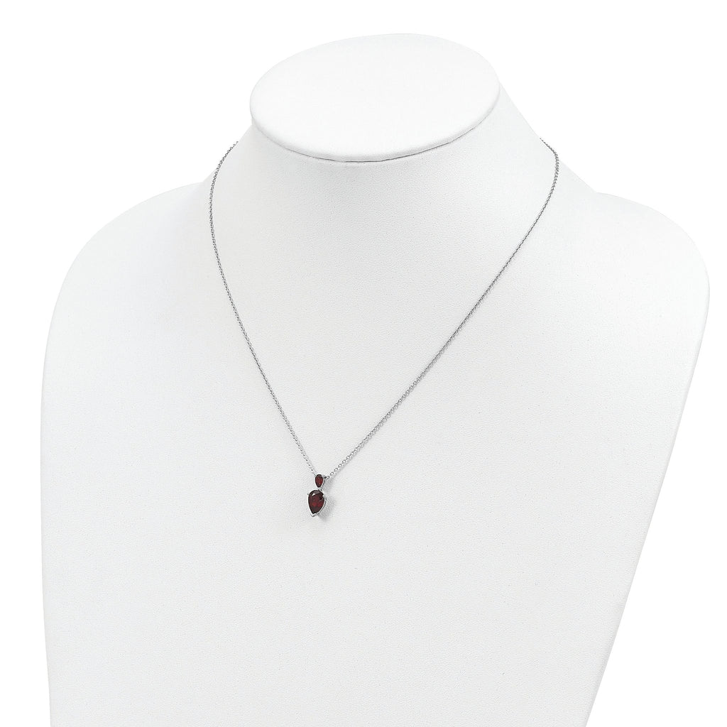 Brilliant Gemstones Sterling Silver with 14K Accent Rhodium-plated Garnet 18 Inch Necklace with 2 Inch Extender