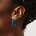 Stainless Steel Blue Polished Hoop Earrings for Women