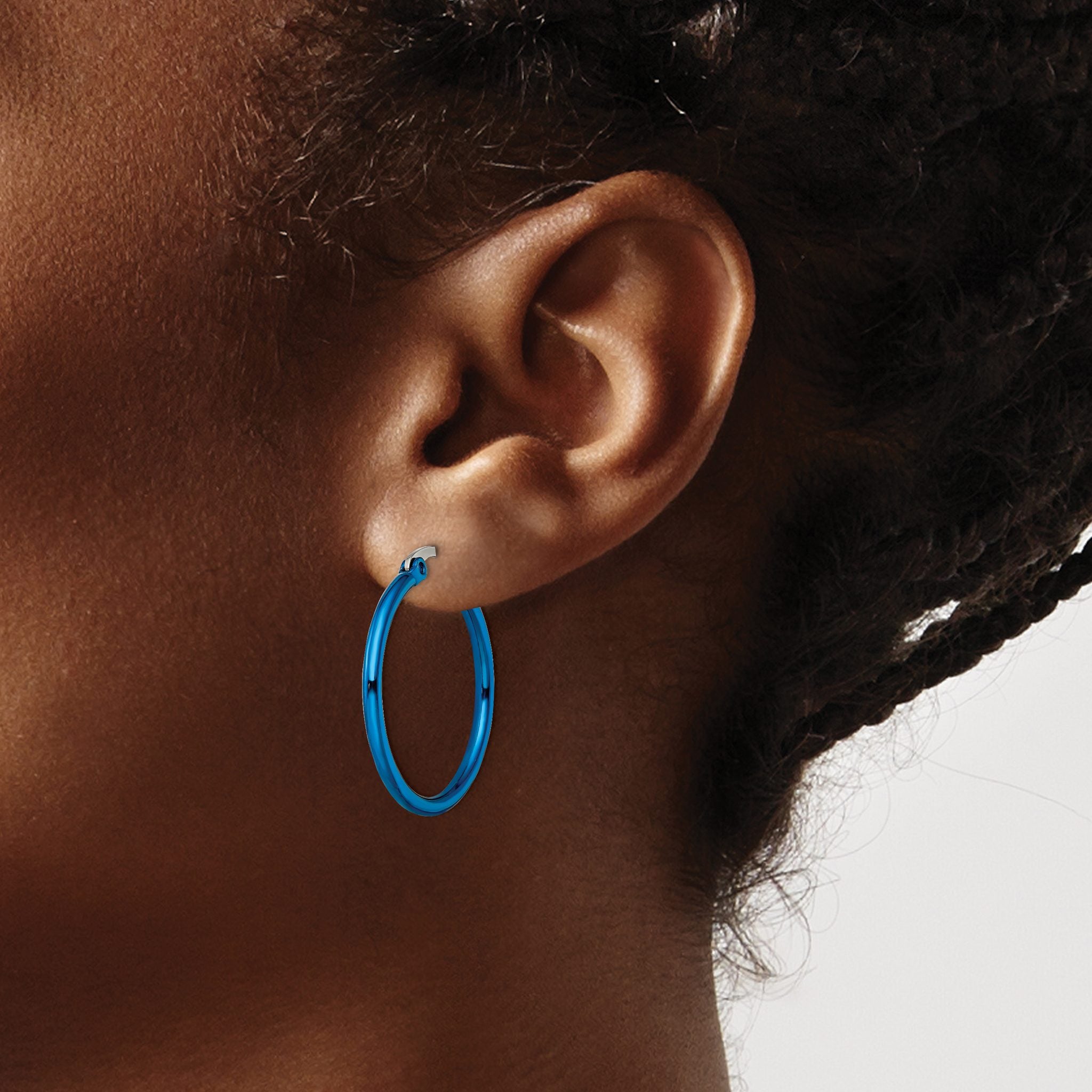 Stainless Steel Blue Polished Hoop Earrings for Women