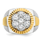 14k Two-tone Men's Polished Satin and Diamond-cut Round 2 Carat AA Quality Diamond Cluster Ring