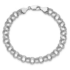 14k White Gold Lite 7mm Triple Link Charm Bracelet
