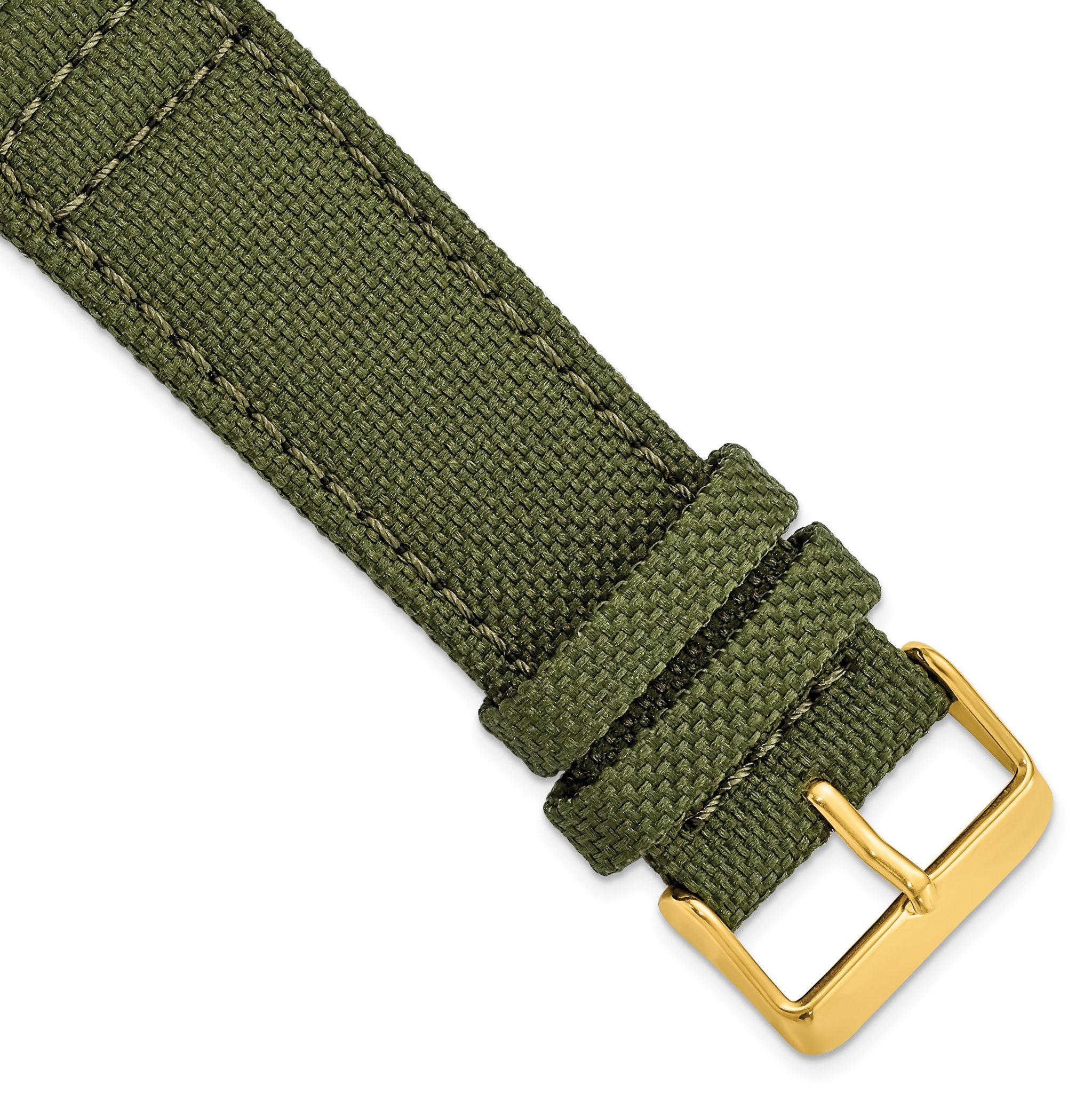 Olive Nylon Canvas Watch Band with Leather Lining, 20mm