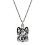 Sentimental Expressions Stainless Steel Light Blue CZ March Birthstone Antiqued Angel Ash Holder 18 inch Necklace