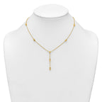 14K Polished Diamond-cut and Beaded 16 Inch Lariat Necklace Plus 2 Inch Extender