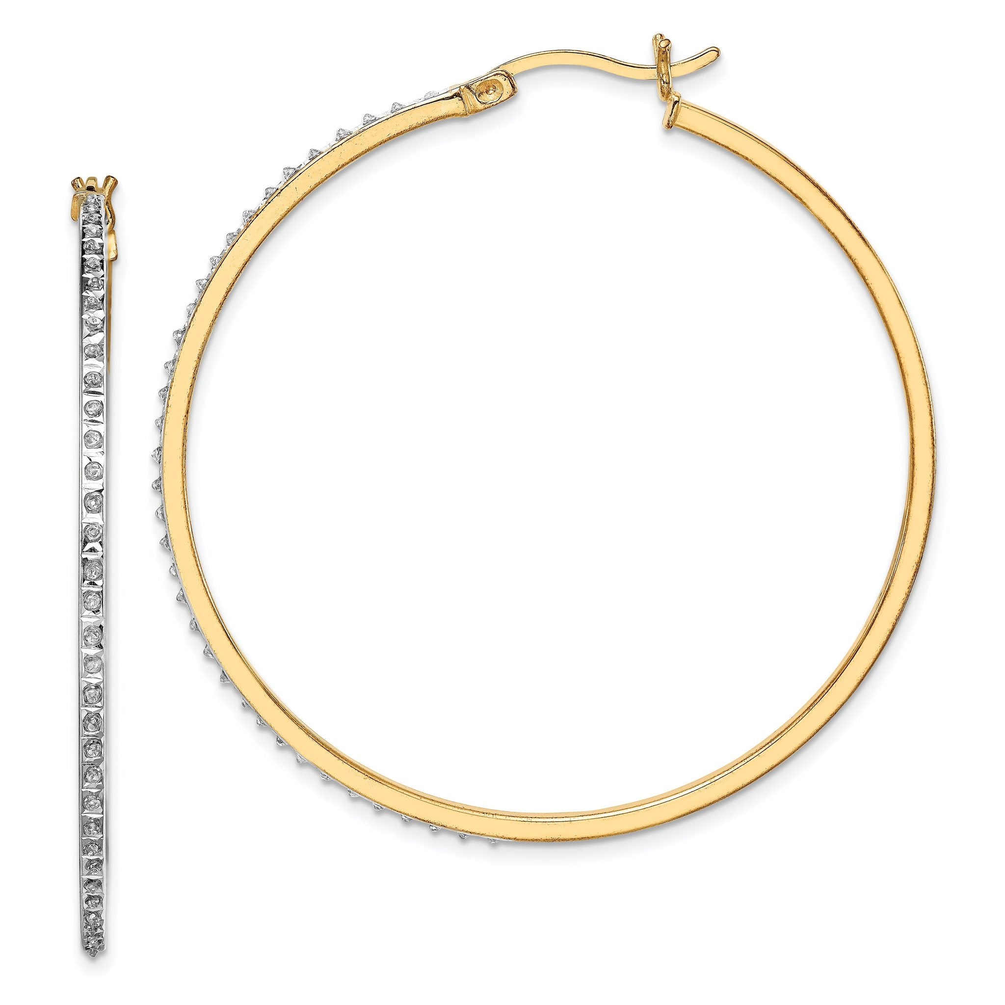 18K Gold-Plated Sterling Silver Diamond Hoop Earrings by Sophia Jewelers