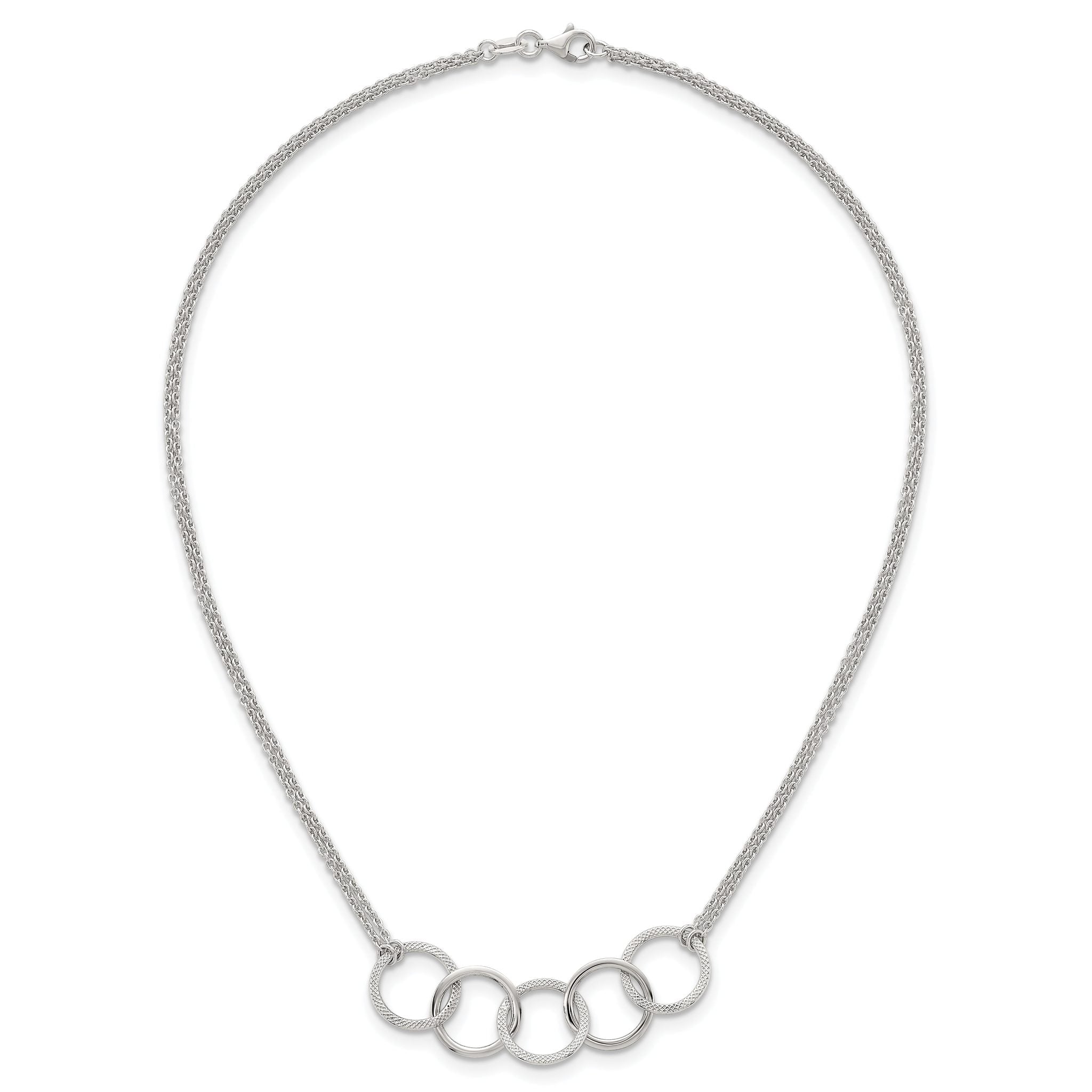 Sterling Silver Polished Textured Double Strand Interlinking Circles 16 inch Necklace