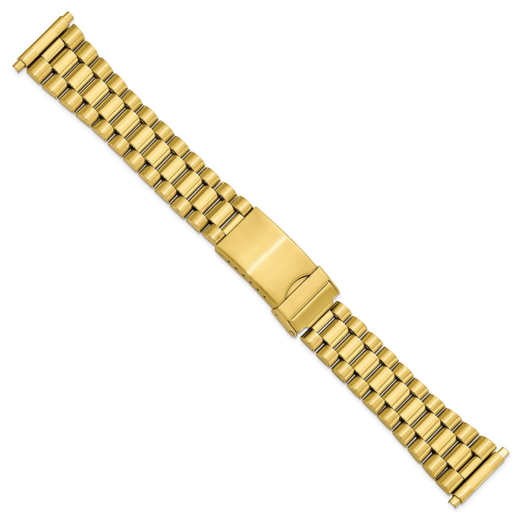Mens 18-22mm President-Style Satin and Polished Yellow IP-plated Stainless Steel with Deployment Buckle 7 inch Watch Band
