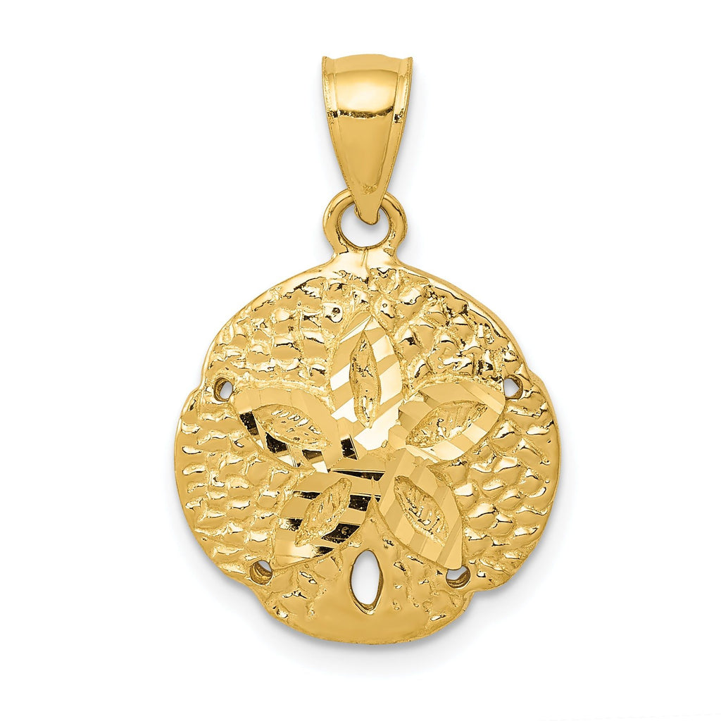 14K Gold Sand Dollar Pendant with Polished Finish and Textured Detail