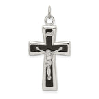 Sterling Silver 925 INRI Crucifix Pendant with Black Epoxy Detailing