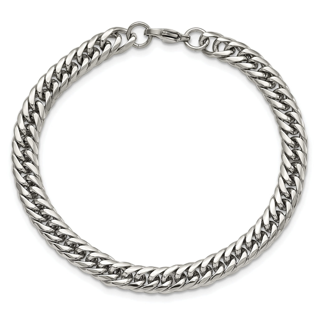 Polished Double Curb Chain Bracelet in Stainless Steel