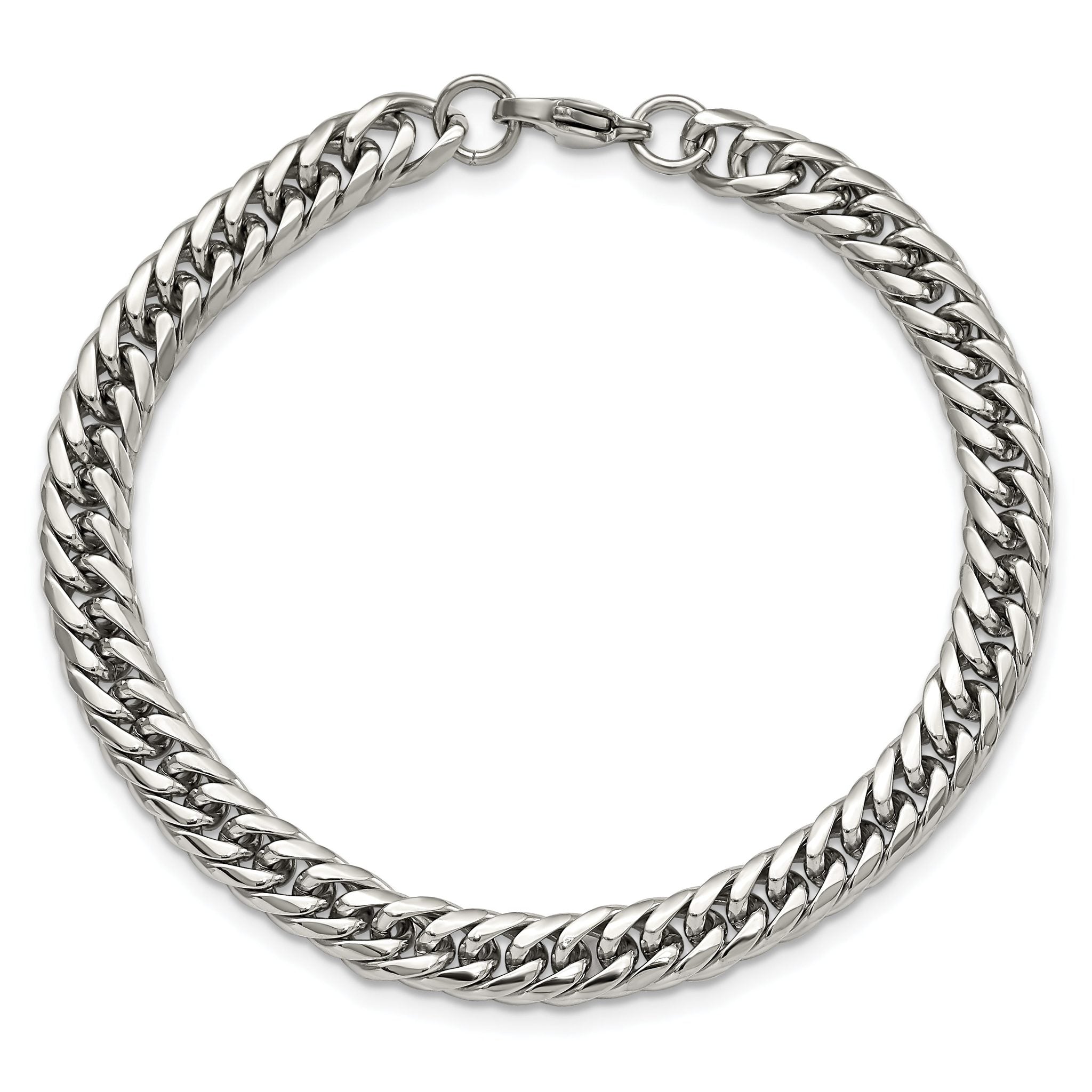 Polished Double Curb Chain Bracelet in Stainless Steel