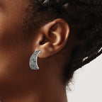 Stainless Steel Polished Black Crystal J-Hoop Earrings for Women