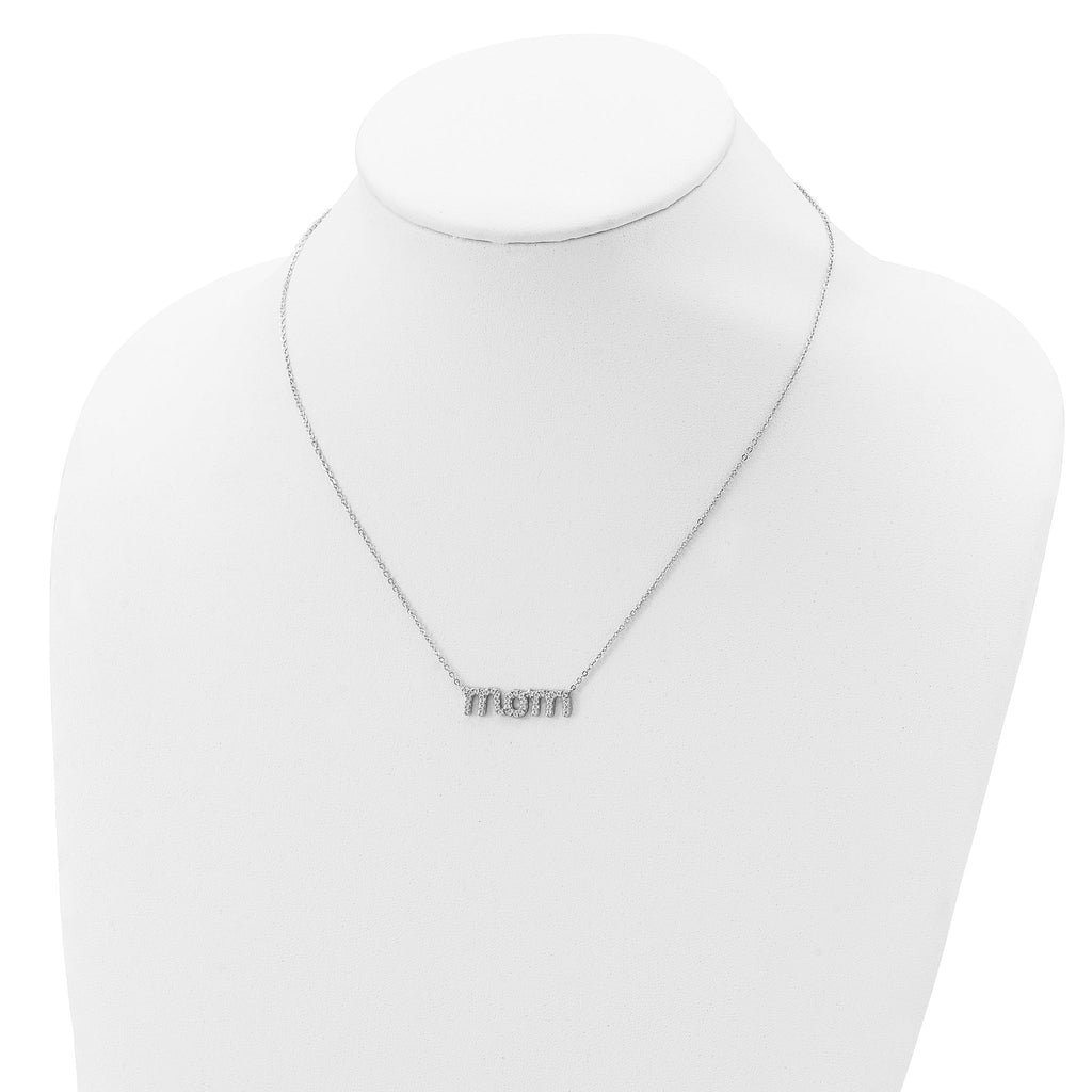 Sterling Silver Rhodium-plated MOM With CZ Necklace