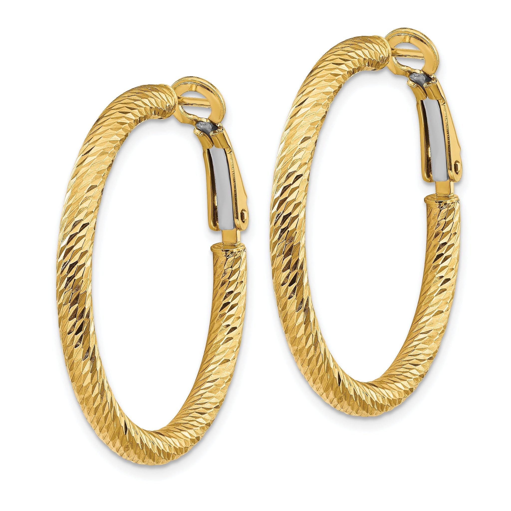 14K Gold Diamond-Cut Round Hoop Earrings with Omega Back Closure