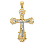 14K Two-Tone Gold Crucifix Pendant with Diamond-Cut Detailing 51mm Solid Design