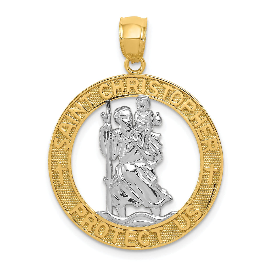 14K Gold St. Christopher Pendant with Rhodium Accents and Polished Finish