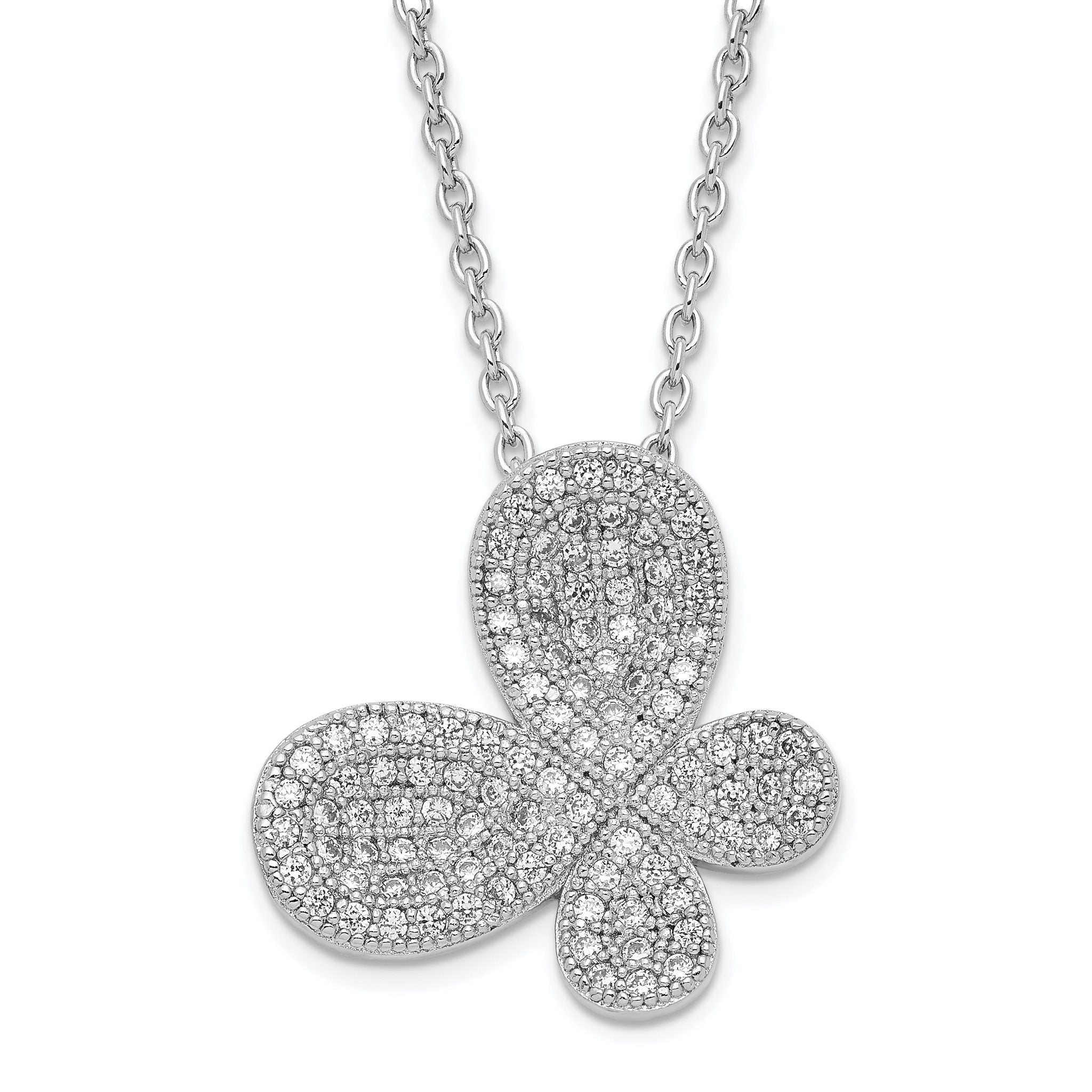 Sophia Jewelers Sterling Silver CZ Butterfly Necklace with Polished Finish