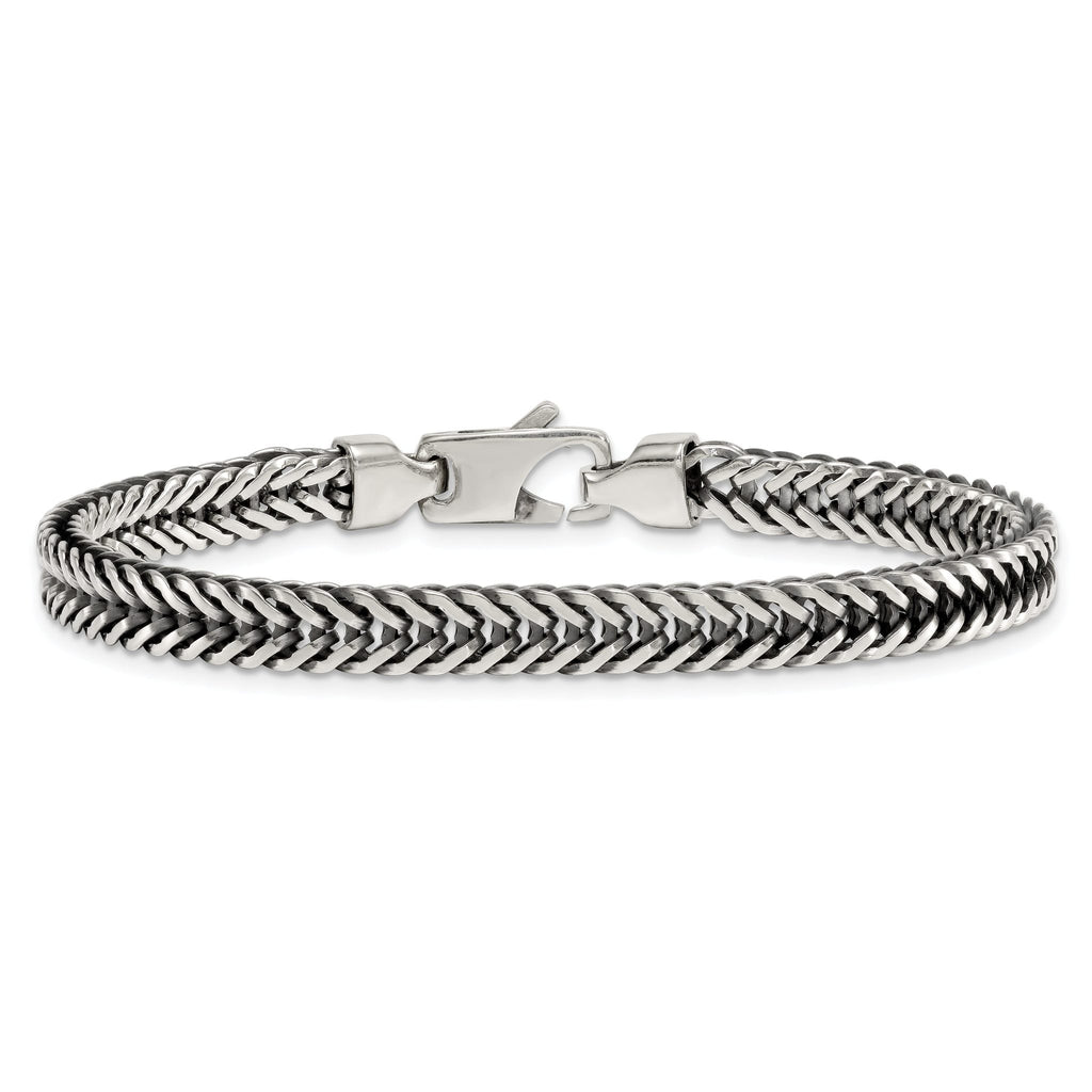 Sterling Silver Antiqued Polished 6mm Wheat Chain 8 inch Bracelet