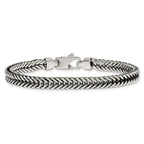 Sterling Silver Antiqued Polished 6mm Wheat Chain 8 inch Bracelet