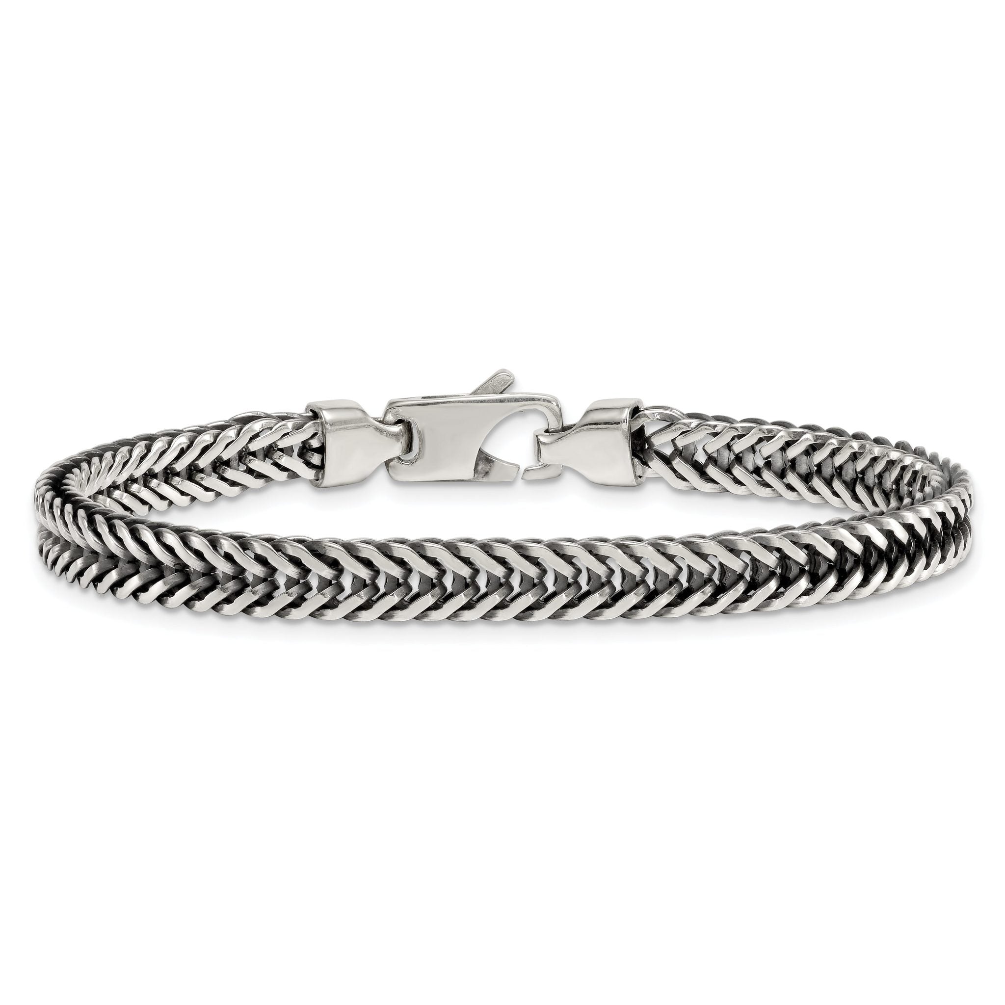 Sterling Silver Antiqued Polished 6mm Wheat Chain 8 inch Bracelet