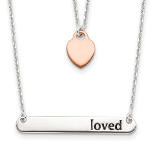 Heart Enameled Loved Bar Necklace in Sterling Silver, 16 Inch - Sophia Jewelers