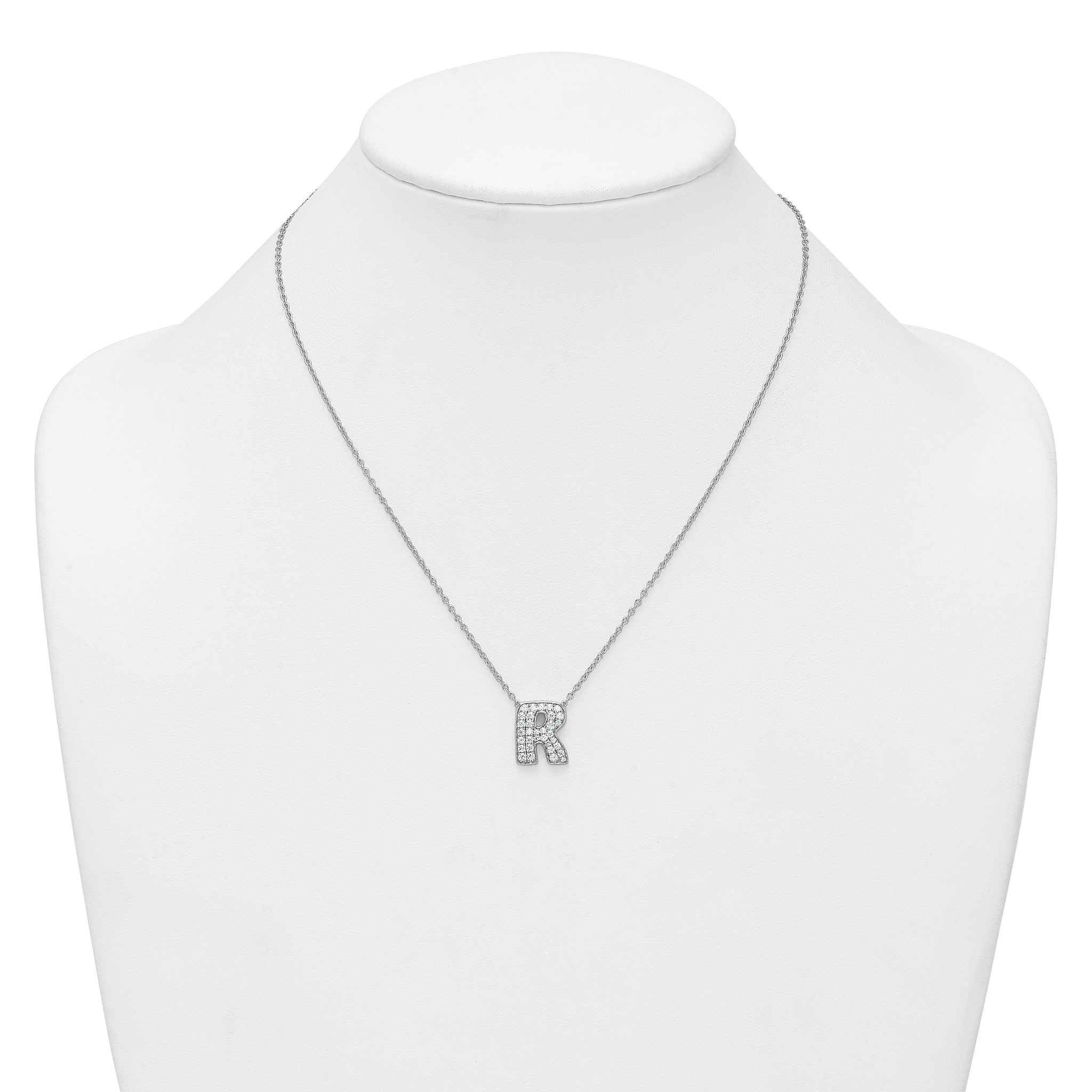 14k White Gold 5/8 carat Lab Grown Diamond VS+ F+ Complete Letter R 18 inch Initial Necklace