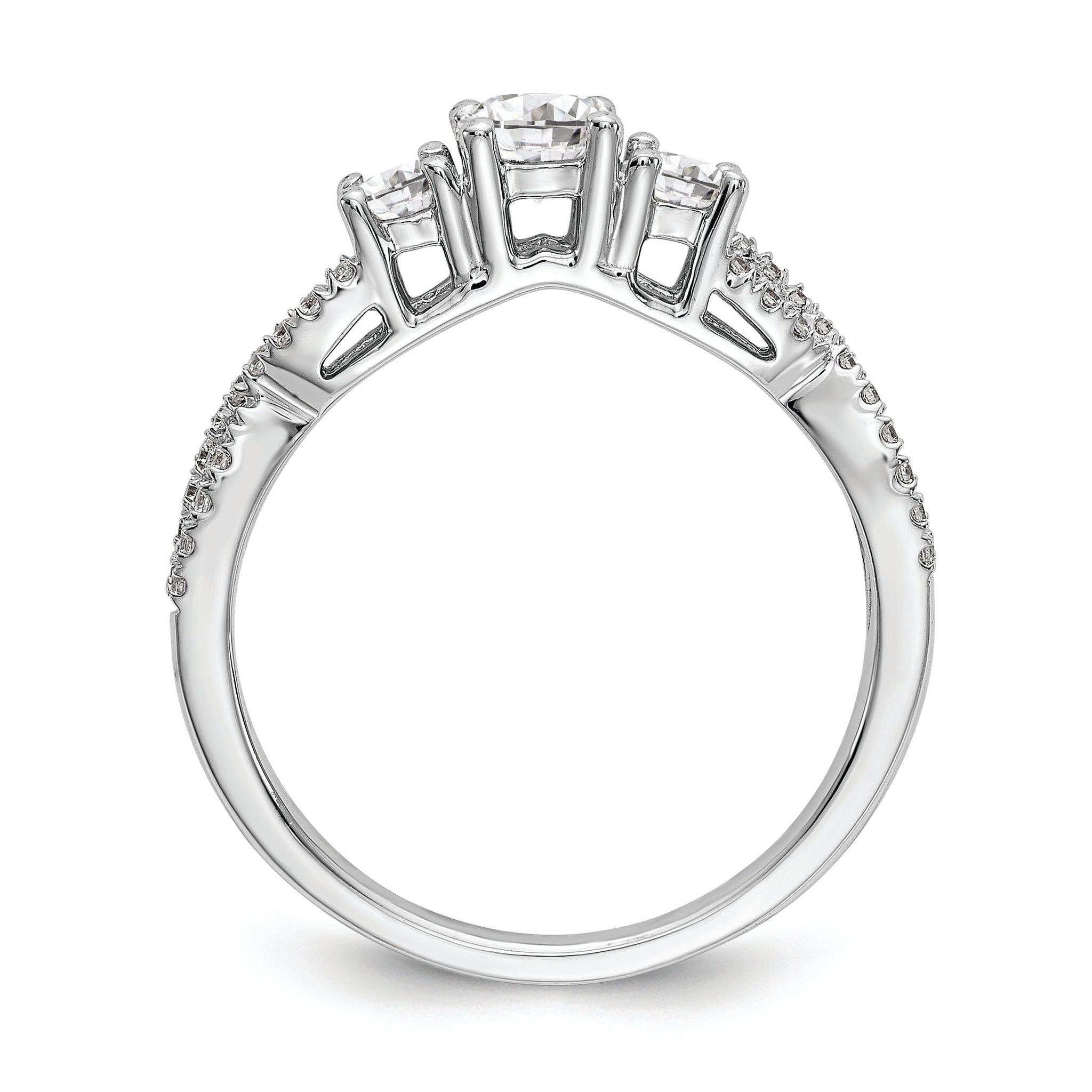 14K White Gold 3-Stone Plus (Holds 4.5mm Round Center) Diamond Semi-Mount Engagement Ring Secondary image