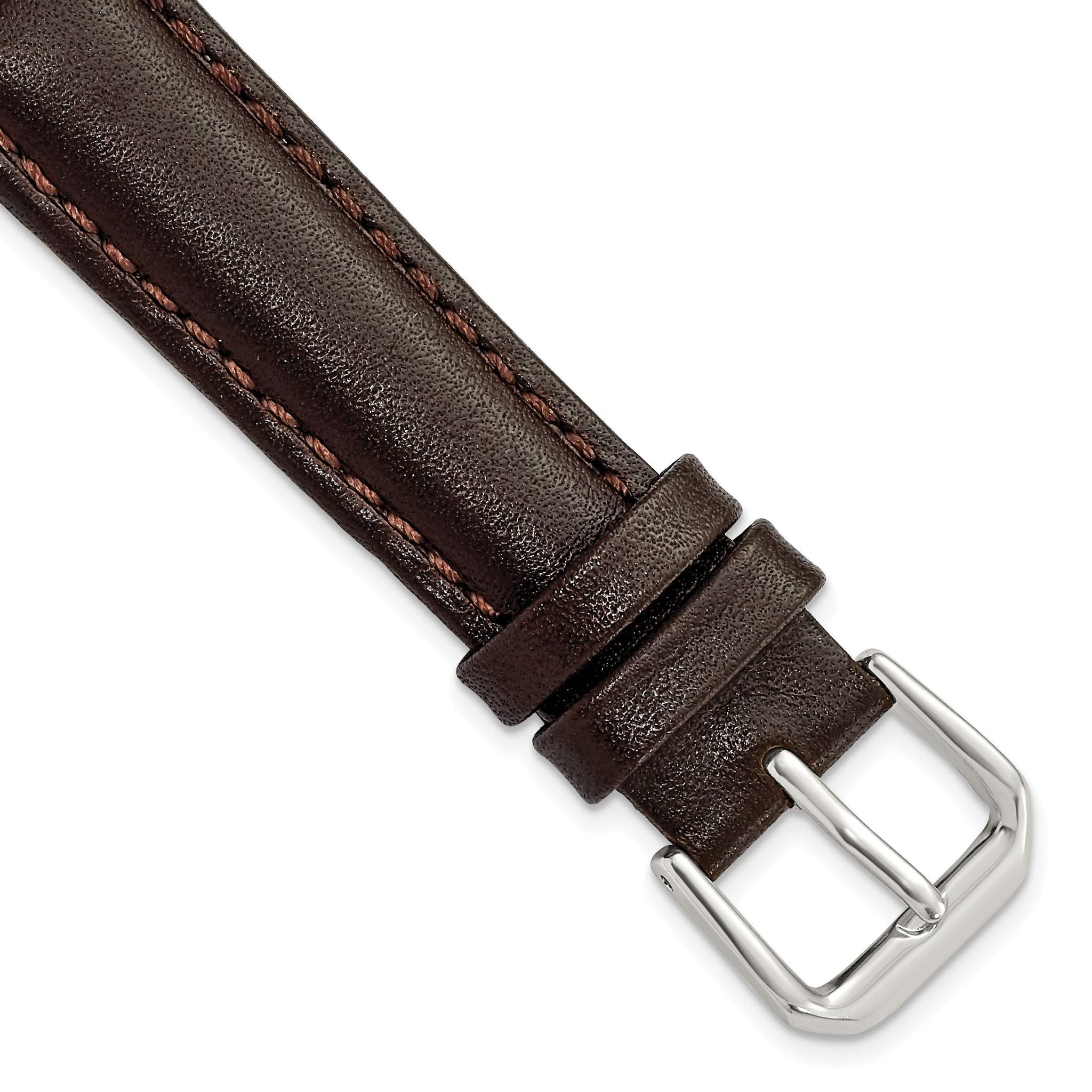 Smooth Leather Watch Band in Dark Brown with Silver-Tone Buckle, 12mm