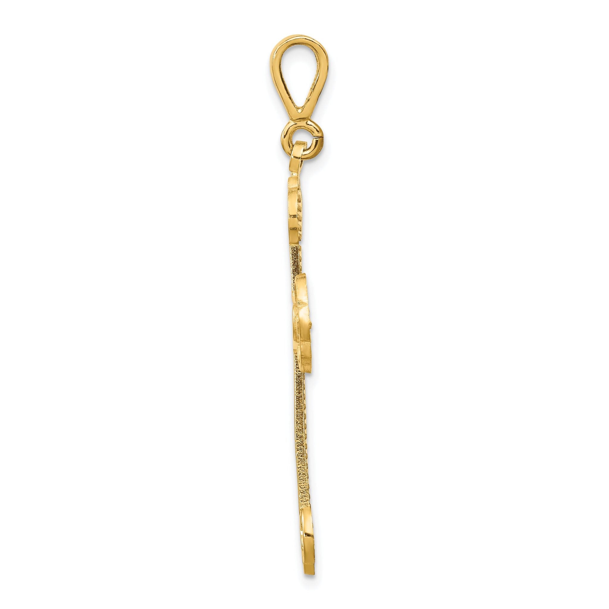 14K Gold Budded Cross Pendant with Textured Back Elegance Secondary image