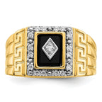 14k Onyx and Diamond Greek Key Design Mens Ring