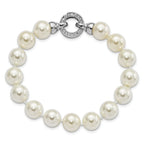 Majestik Sterling Silver Rhodium-plated 10-11mm White Imitation Shell Pearl Hand-knotted Fancy Bracelet