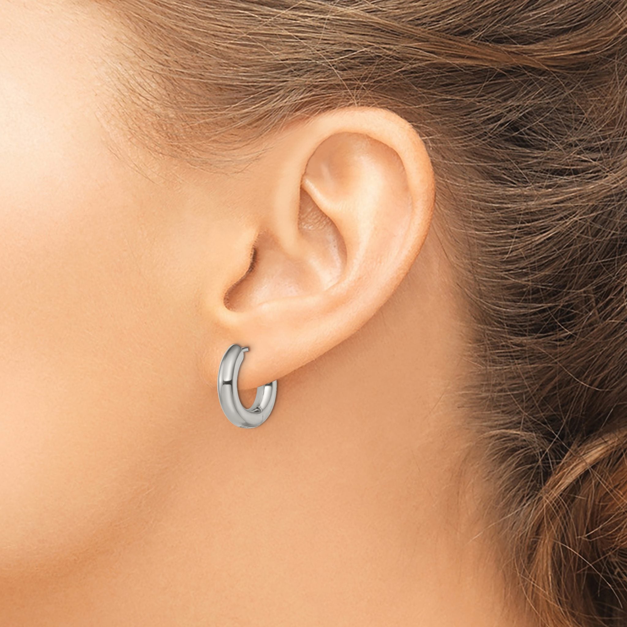Stainless Steel Polished Hinged Huggie Hoop Earrings for Women