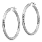 Sterling Silver Rhodium-plated 3mm Polished/Satin Diamond-cut Hoop Earrings