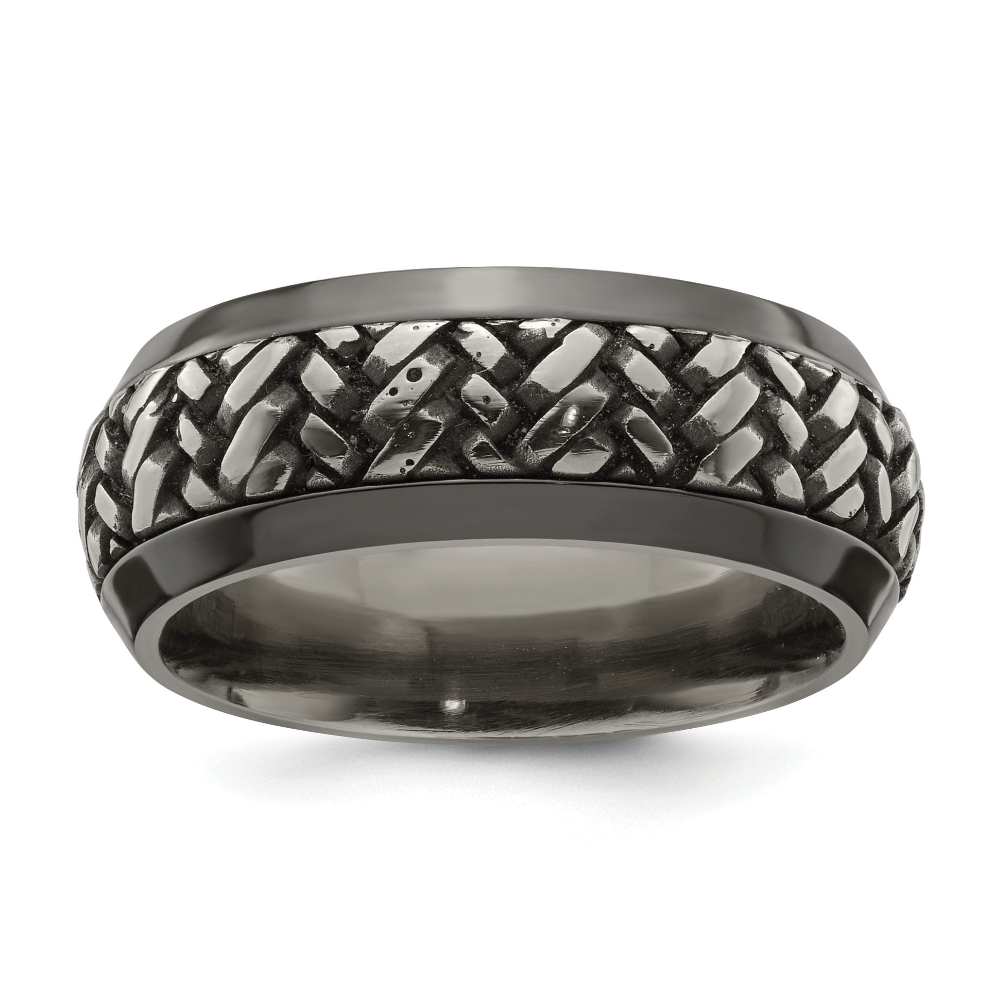 Edward Mirell Black Ti & Titanium Beveled Casated 9mm Band