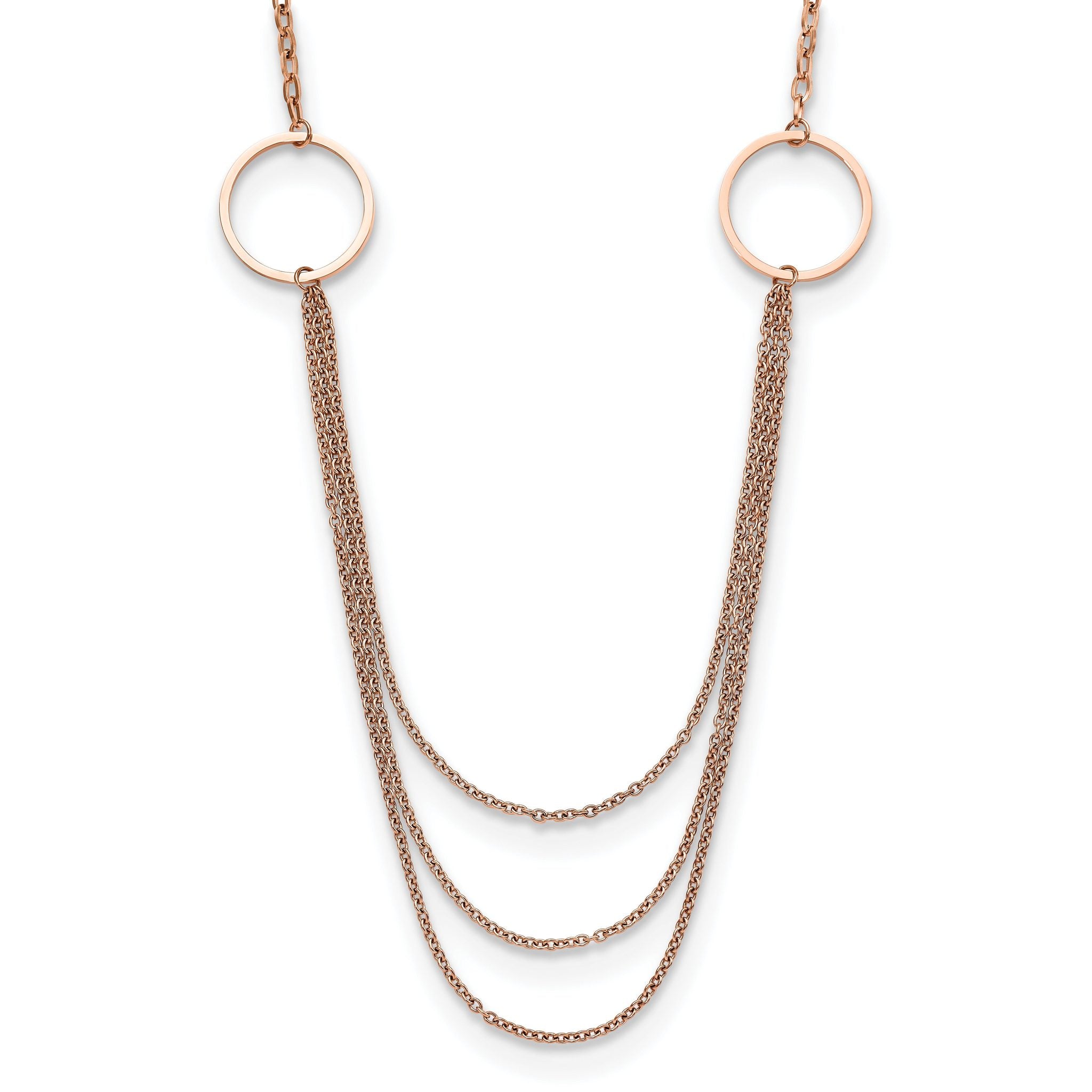 Chisel Stainless Steel Polished Rose IP-plated Multi Chain 35.5 inch Necklace