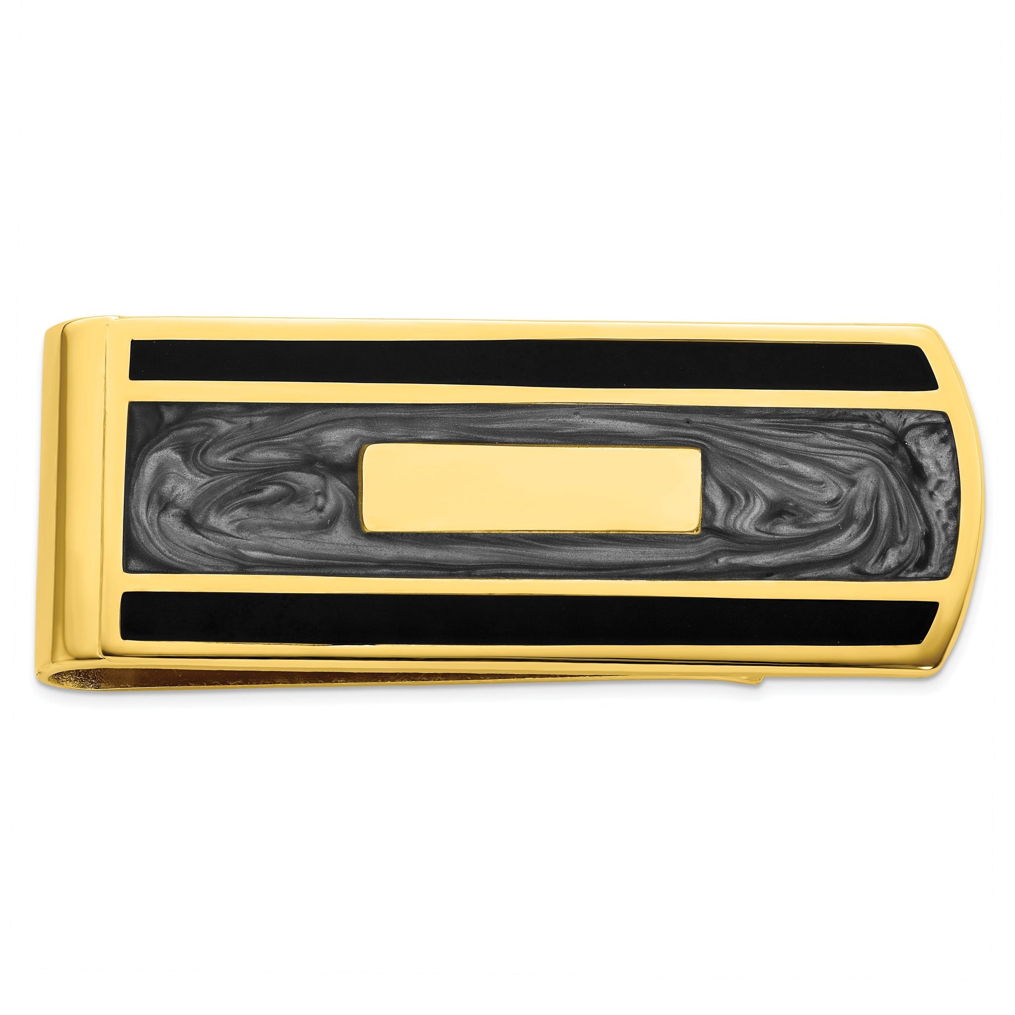 Gold-plated Kelly Waters Black and Grey Epoxy Money Clip with Engravable Area Main image