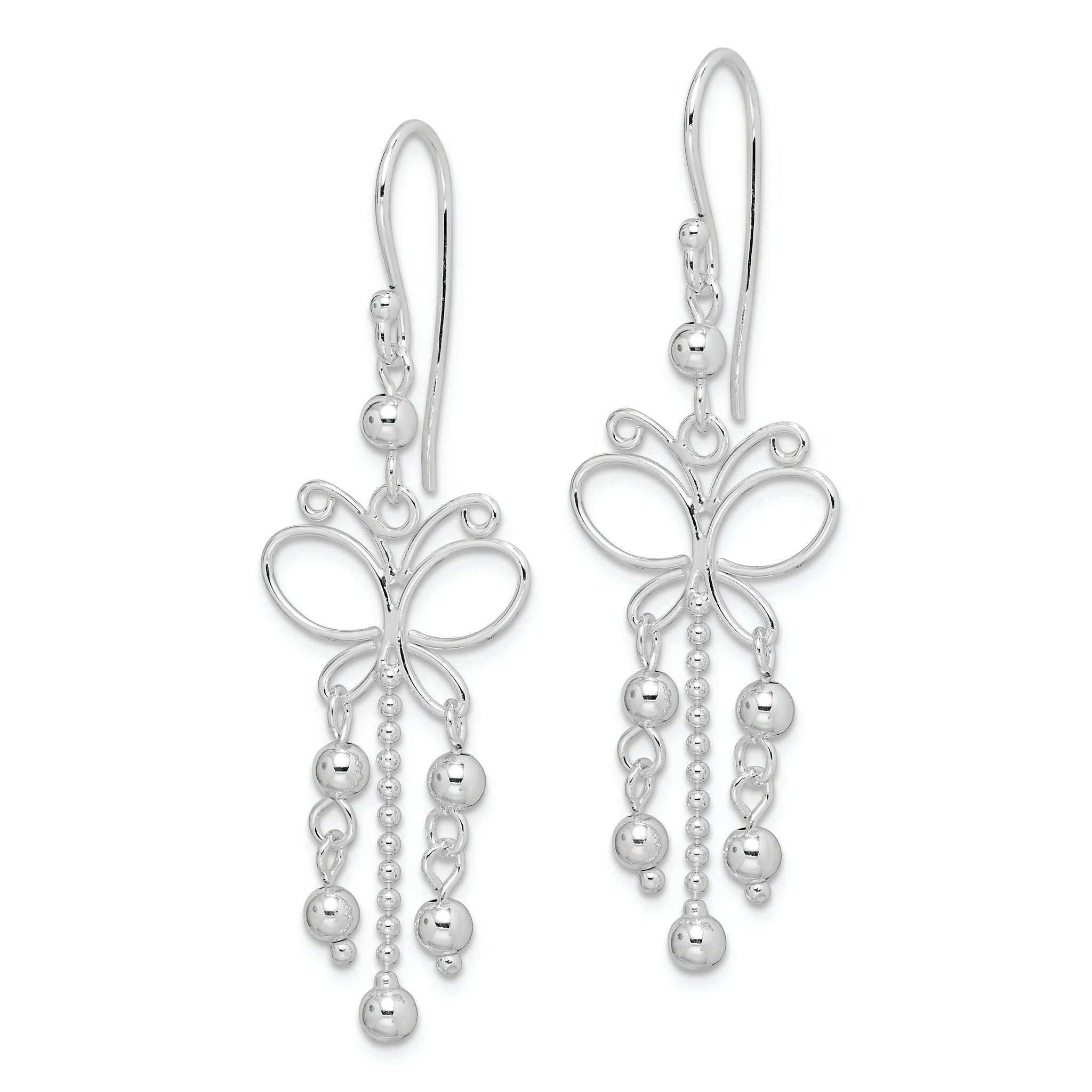 Sterling Silver Rhodium-plated Beaded Butterfly Dangle Earrings Secondary image