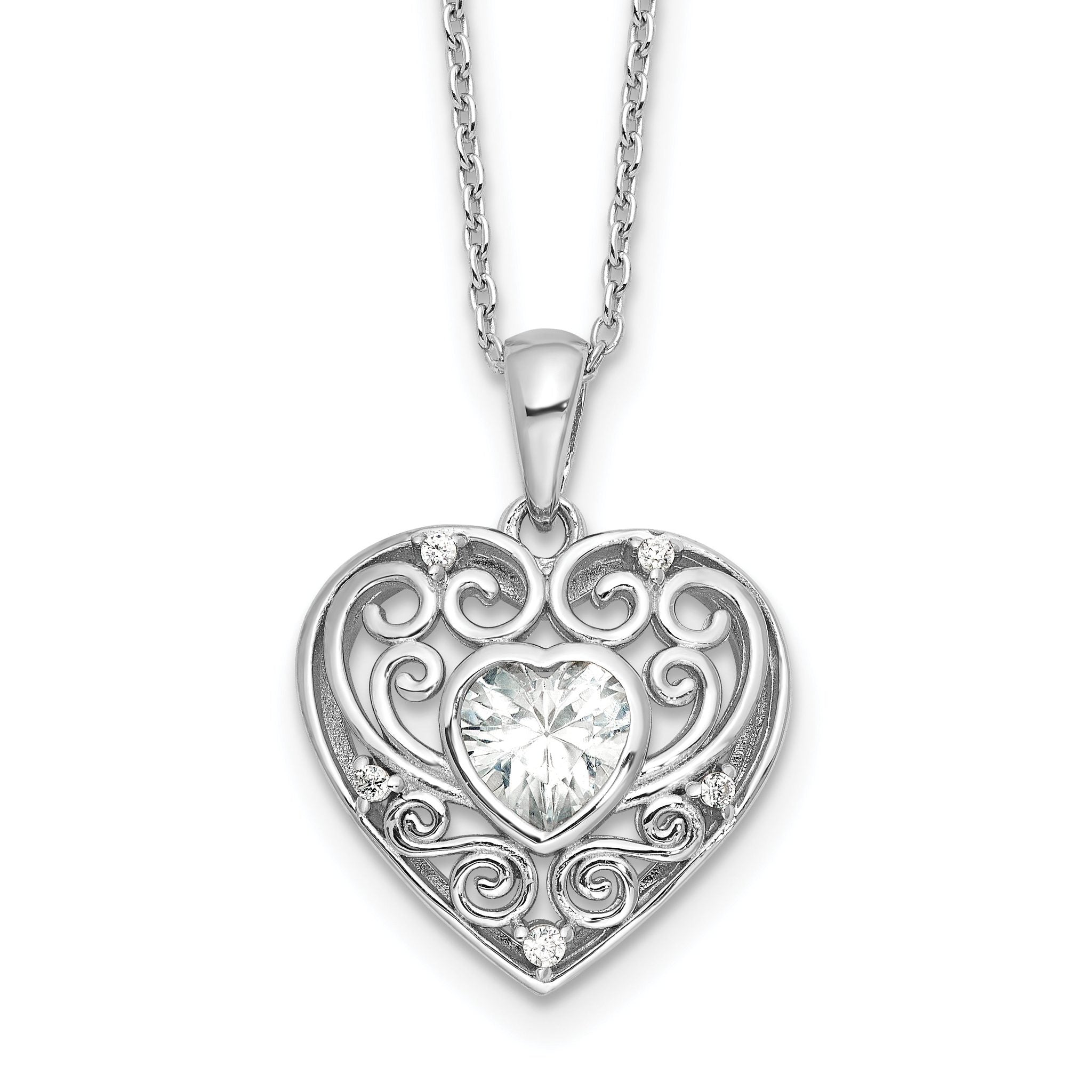 Cheryl M Sterling Silver Rhodium-plated Brilliant-cut CZ Heart 18 Inch Necklace with 2 Inch Extender Main image