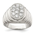 Sterling Silver Rhodium-plated Men's CZ Cluster Ring