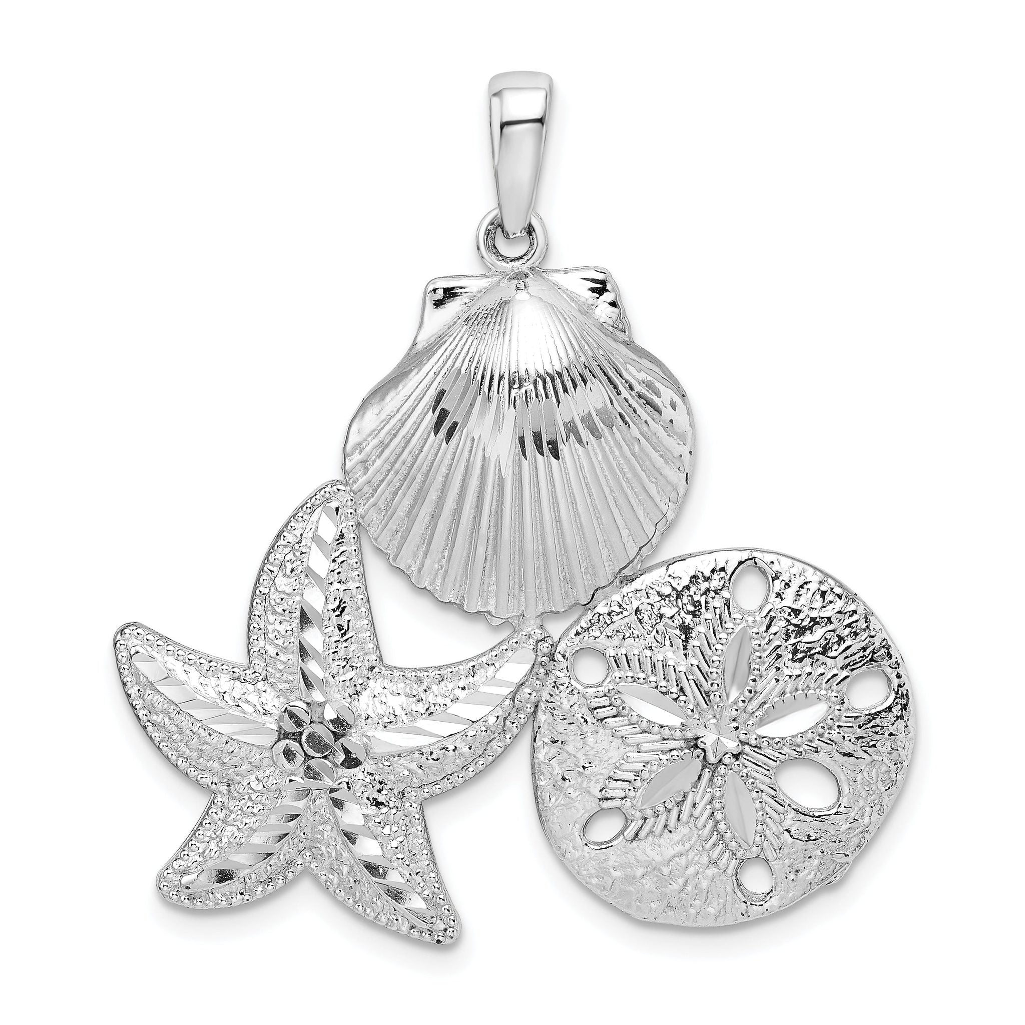 De-Ani Sterling Silver Rhodium-plated Polished and Diamond-Cut Sea Life Pendant Main image