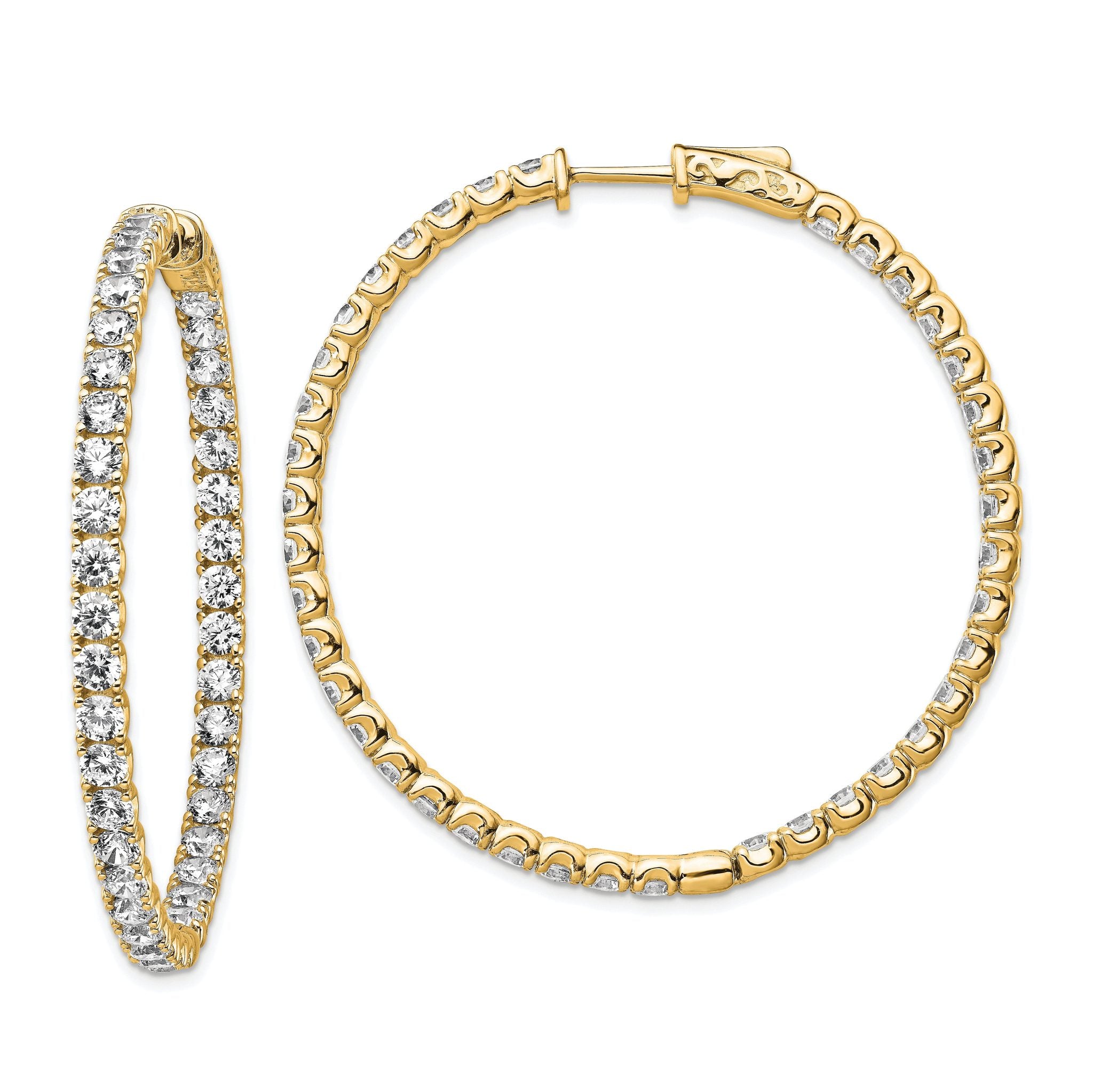 Sterling Shimmer Sterling Silver Gold-tone Flash Gold-plated 3mm CZ 78 Stone In and Out Hinged Hoop Earrings Main image