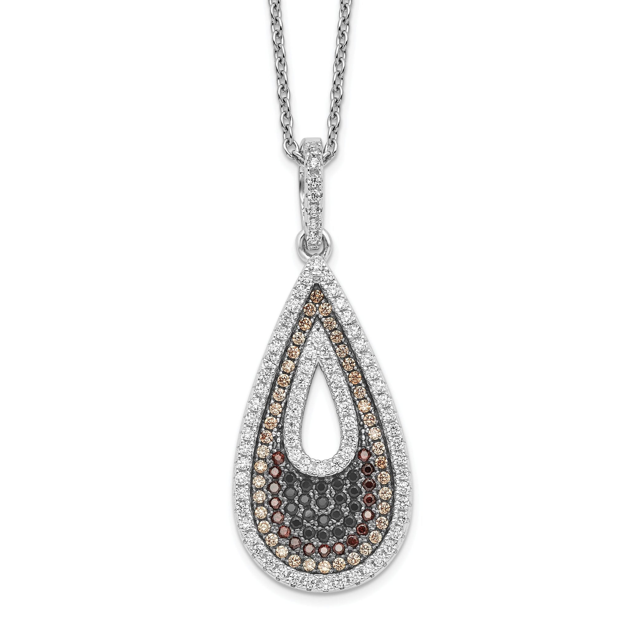 Brilliant Embers Sterling Silver Rhodium-plated 154 Stone 18 inch Micro PavÃƒÆ’Ã†â€™Ãƒâ€šÃ‚Â¢ÃƒÆ’Ã‚Â¢Ãƒâ€šÃ¢â‚¬Å¡Ãƒâ€šÃ‚Â¬ÃƒÆ’Ã¢â‚¬Â¦Ãƒâ€šÃ‚Â¡ Black and White CZ Teardrop Necklace with 2 Inch Extender Main image