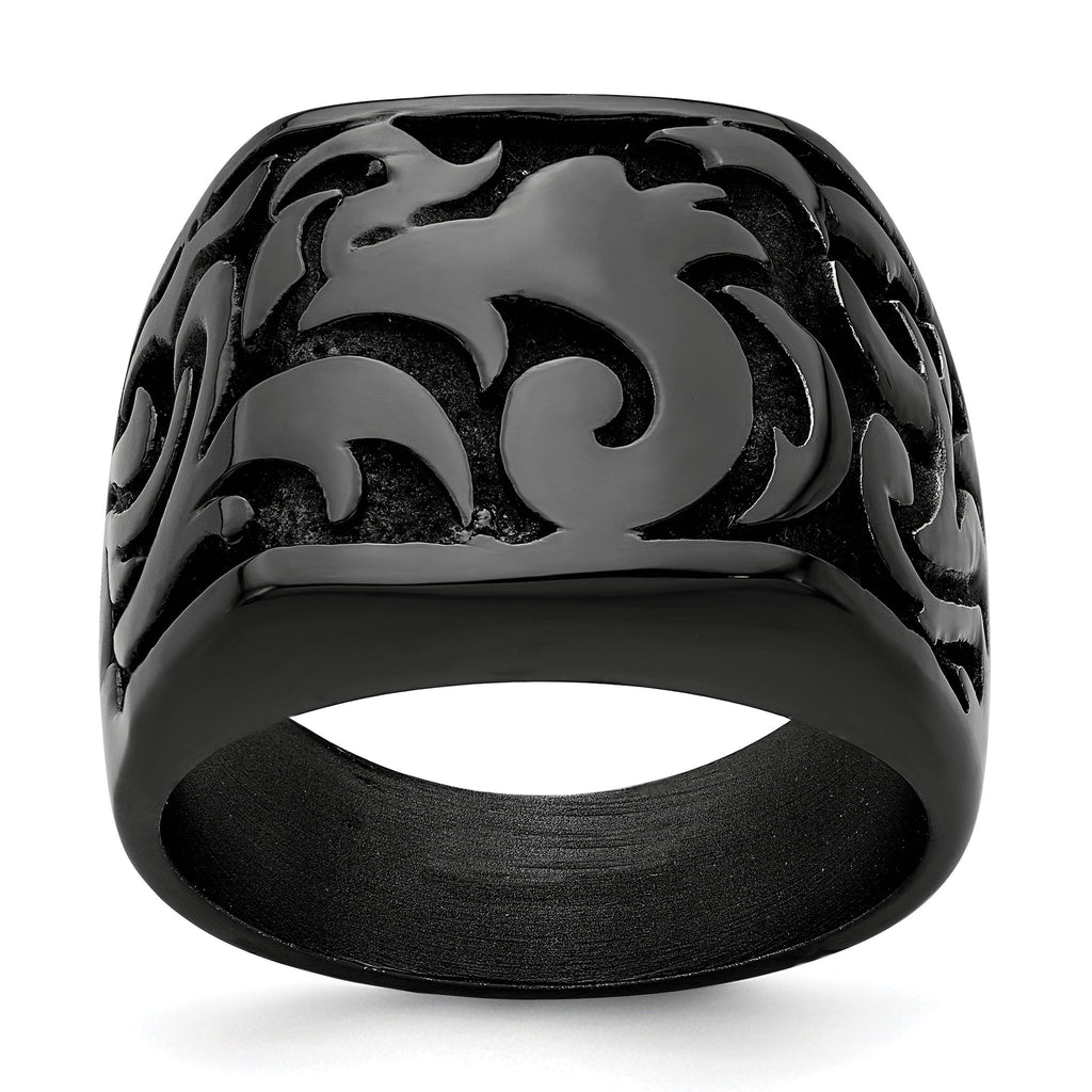 Titanium Men's Signet Ring with Casted Design and Gift Packaging