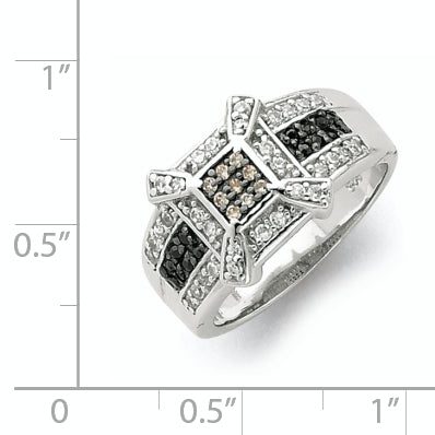Sterling Silver Rhodium Champ/Black/White CZ Square Ring Secondary image