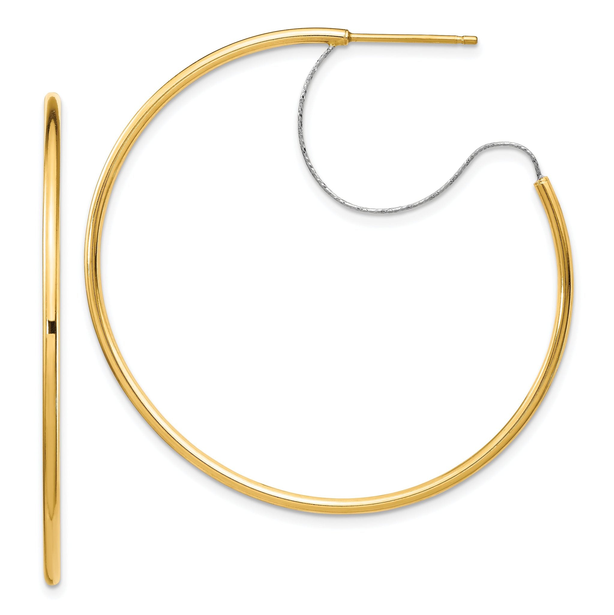14K Two-Tone Large 2x45mm D/C Wire Polished Hoop Earrings Main image