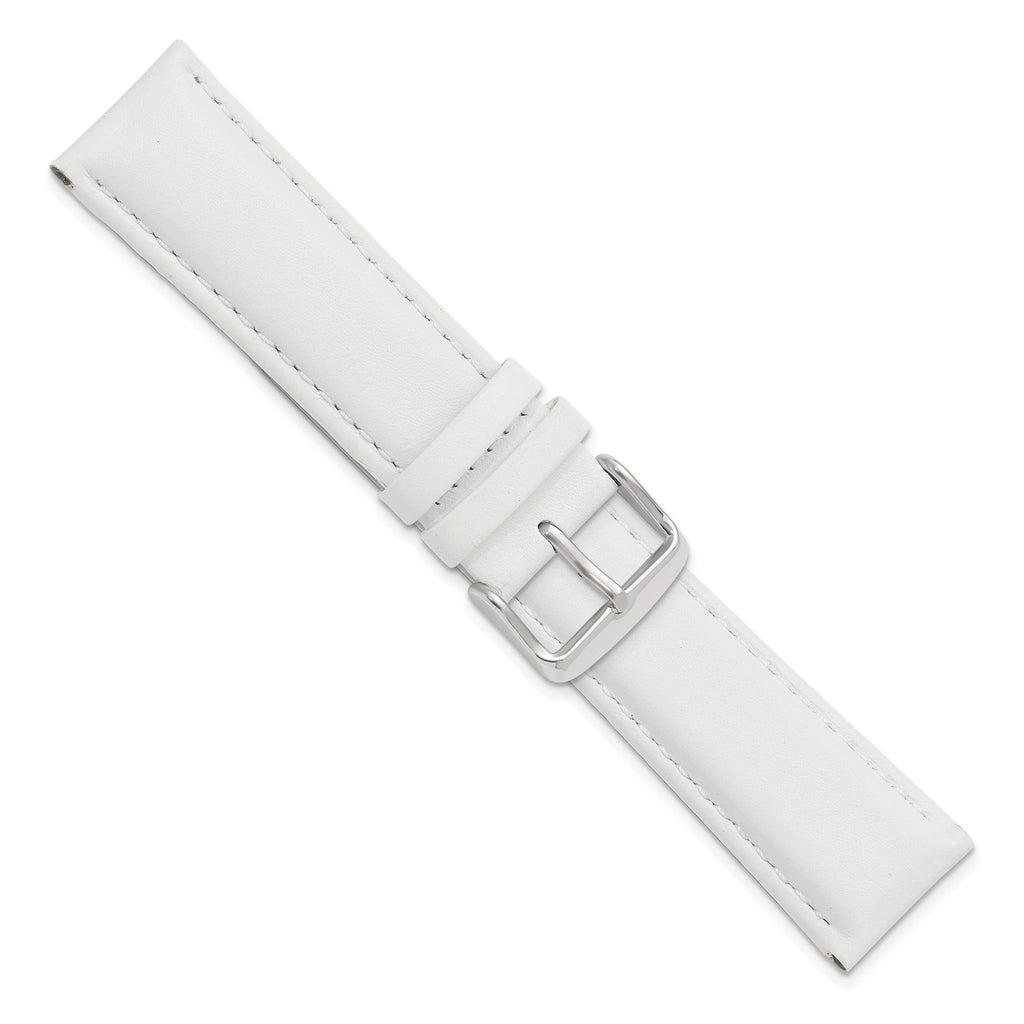22mm White Smooth Leather Chronograph with Silver-tone Buckle 7.5 inch Watch Band