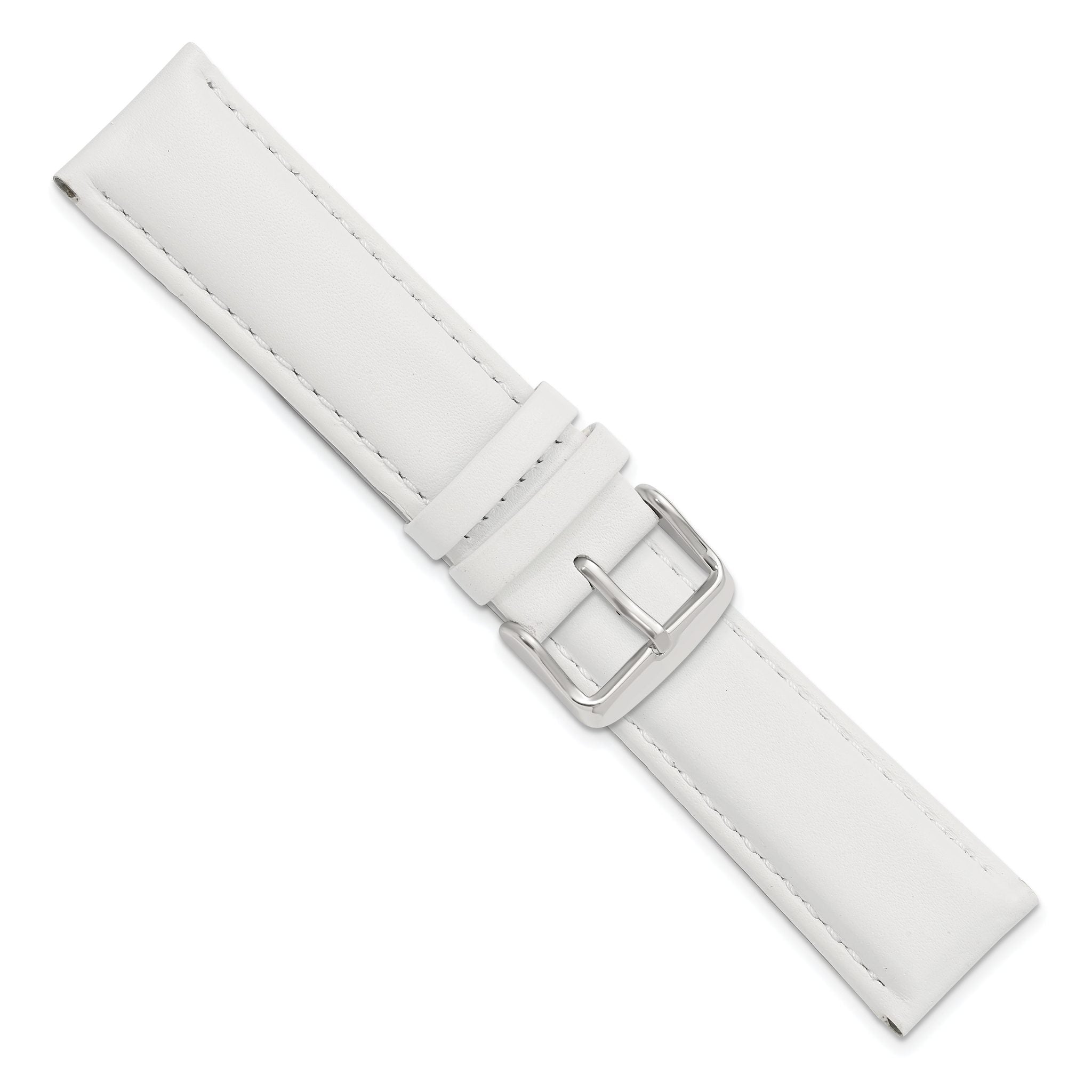 22mm White Smooth Leather Chronograph with Silver-tone Buckle 7.5 inch Watch Band