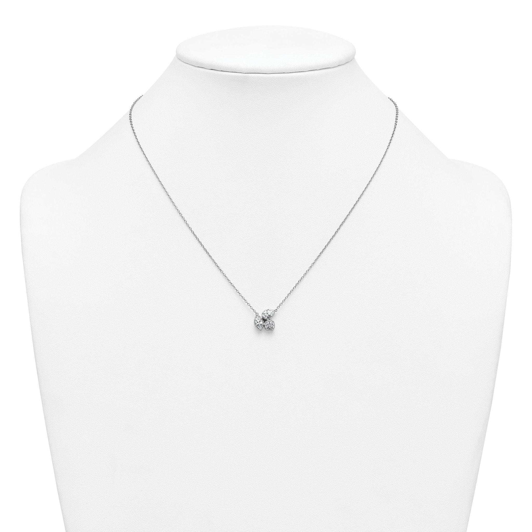 14k White Gold 1 carat Lab Grown Diamond VS+ F+ Complete 18 inch Three Stone Fashion Necklace