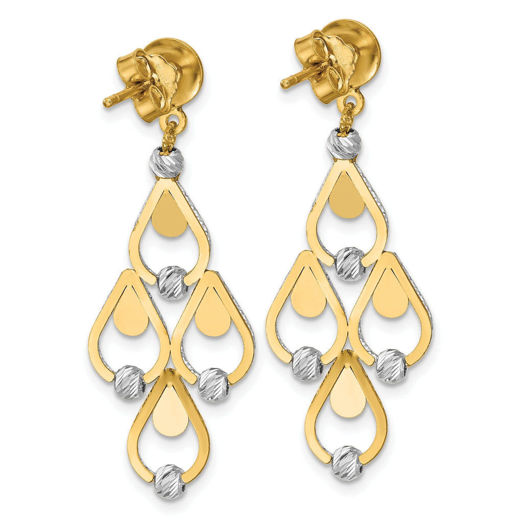 14K TT Polished / Dia-cut Chandelier Dangle Post Earrings